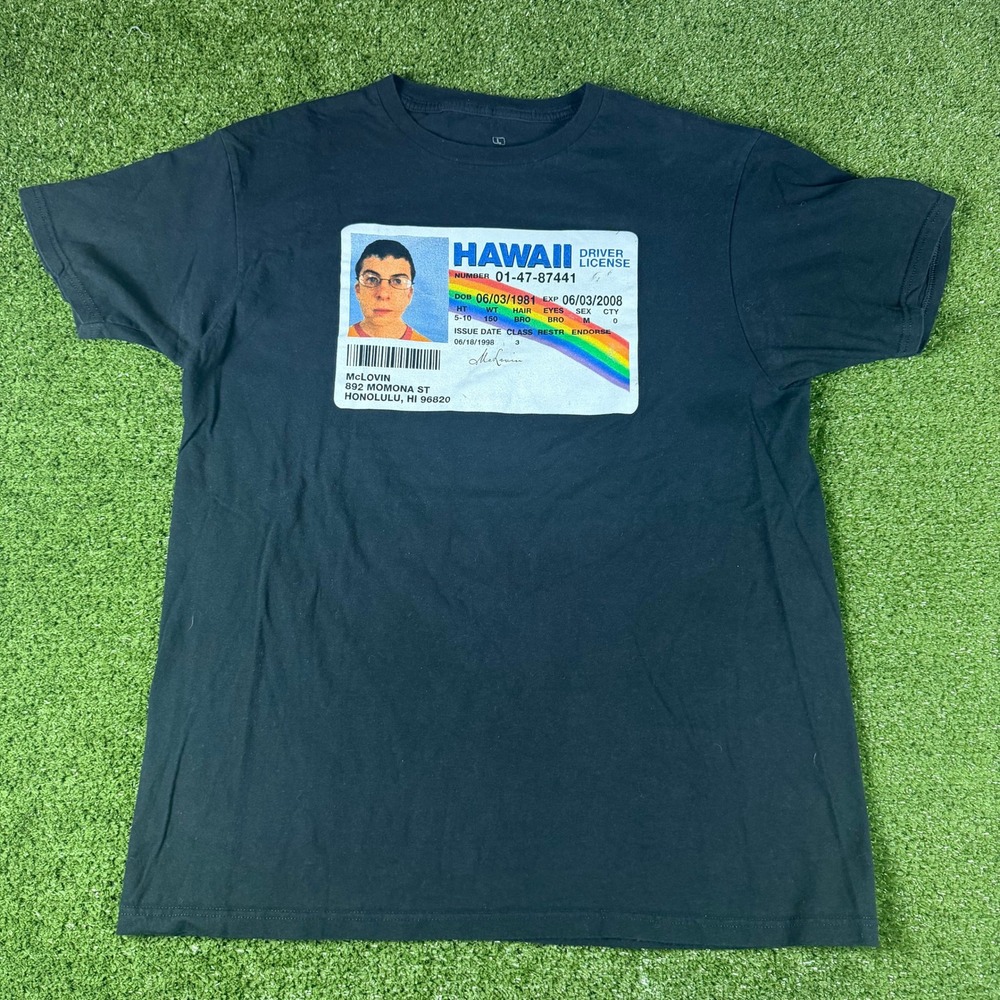 Superbad‎ McLovin Hawaii Drivers License Graphic T-Shirt Black Mens Large L